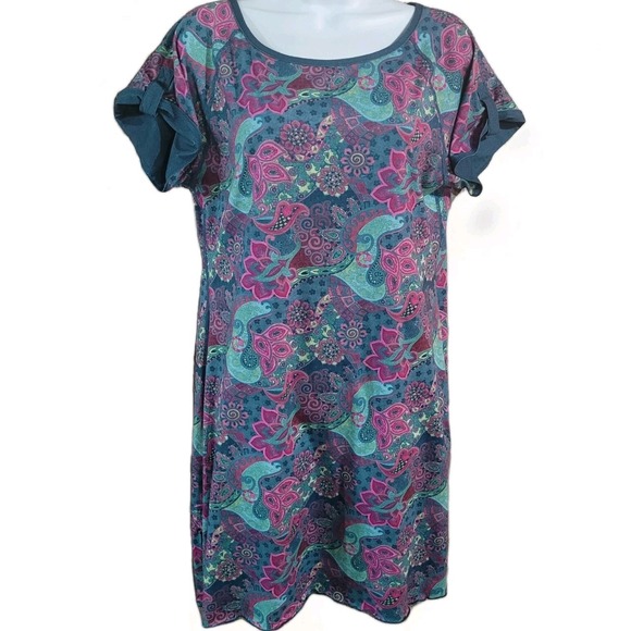 Title nine Dresses & Skirts - VTG Title Nine Athletic Dress M Floral Paisley Faux Roll Tab Slv Scalloped Hem